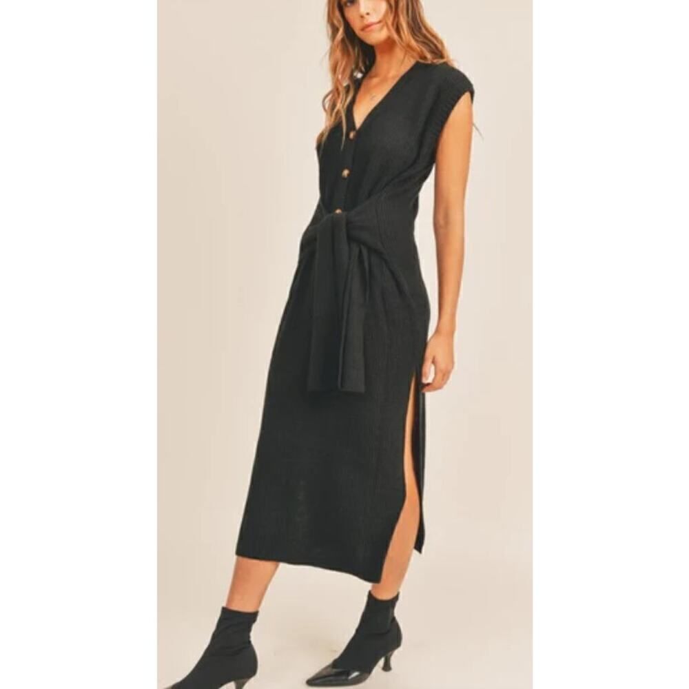 Mable Rib-Knit Front-Tie Maxi Sweater Dress NWT Sz. L